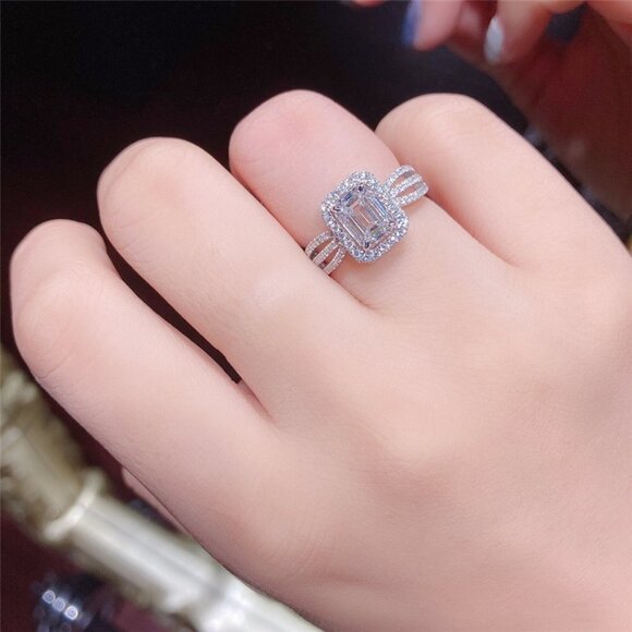 🌸Radiant Cut CZ Three Layer Stackable Silver Plated Dainty Wedding Ring, L145 - Picture 6 of 6